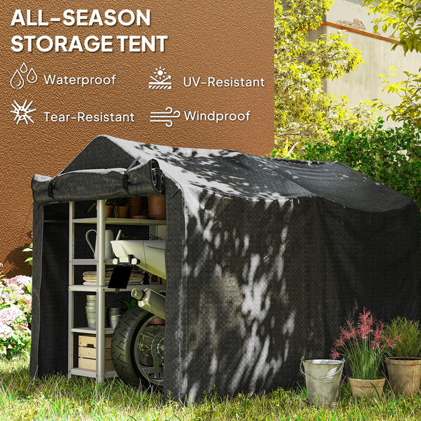 Abri de jardin portable résistante aux UV avec porte zippée enroulable, noir