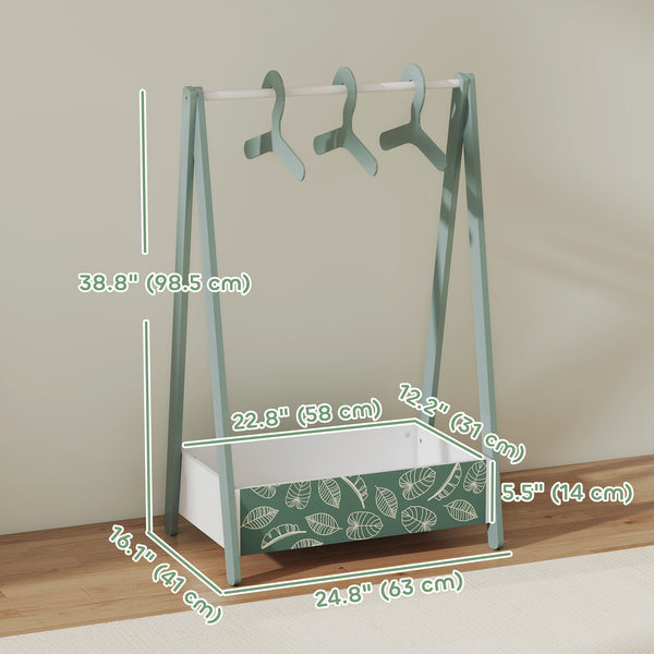 Portant à vêtements avec étagère de rangement et cintres, vert