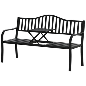 Banc d'extérieur en métal avec table centrale relevable pour 2 à 3 personnes, noir