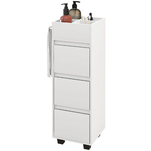 Slim Bathroom Cabinet, Bathroom Storage Cabinet with 4 Top Compartments, 3 Drawers & Towel Rack for Narrow Spaces, White
