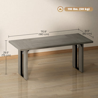 Table de cuisine industrielle pour 8 personnes avec plateau épais, finition bois gris