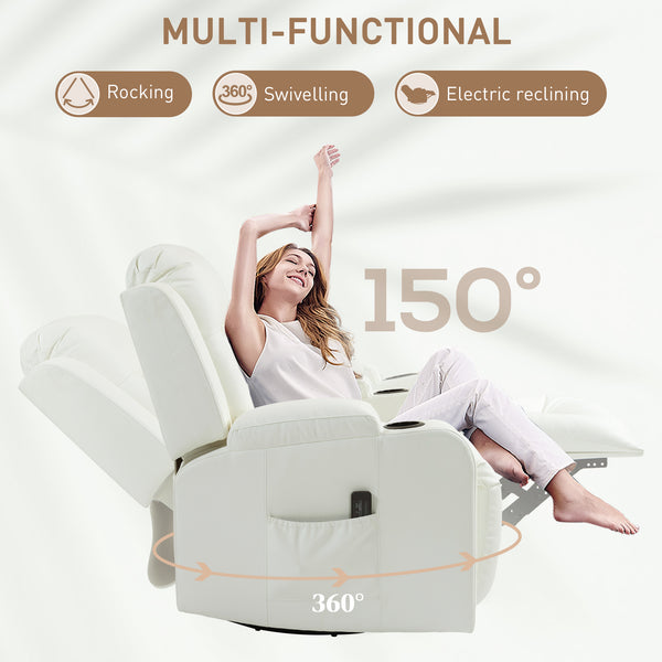 Fauteuil à bascule massant pivotant, blanc crème