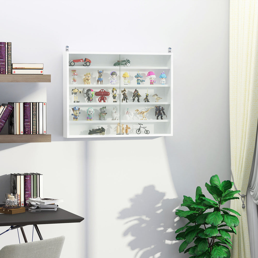 5-tier display cabinet with 2 glass doors and 4 adjustable shelves, white