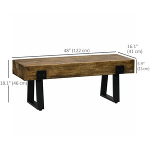 Garden bench with metal legs, rustic wood-effect concrete