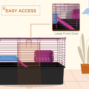 Cage pour petits animaux avec biberon, gamelle, plateforme et rampe, noire