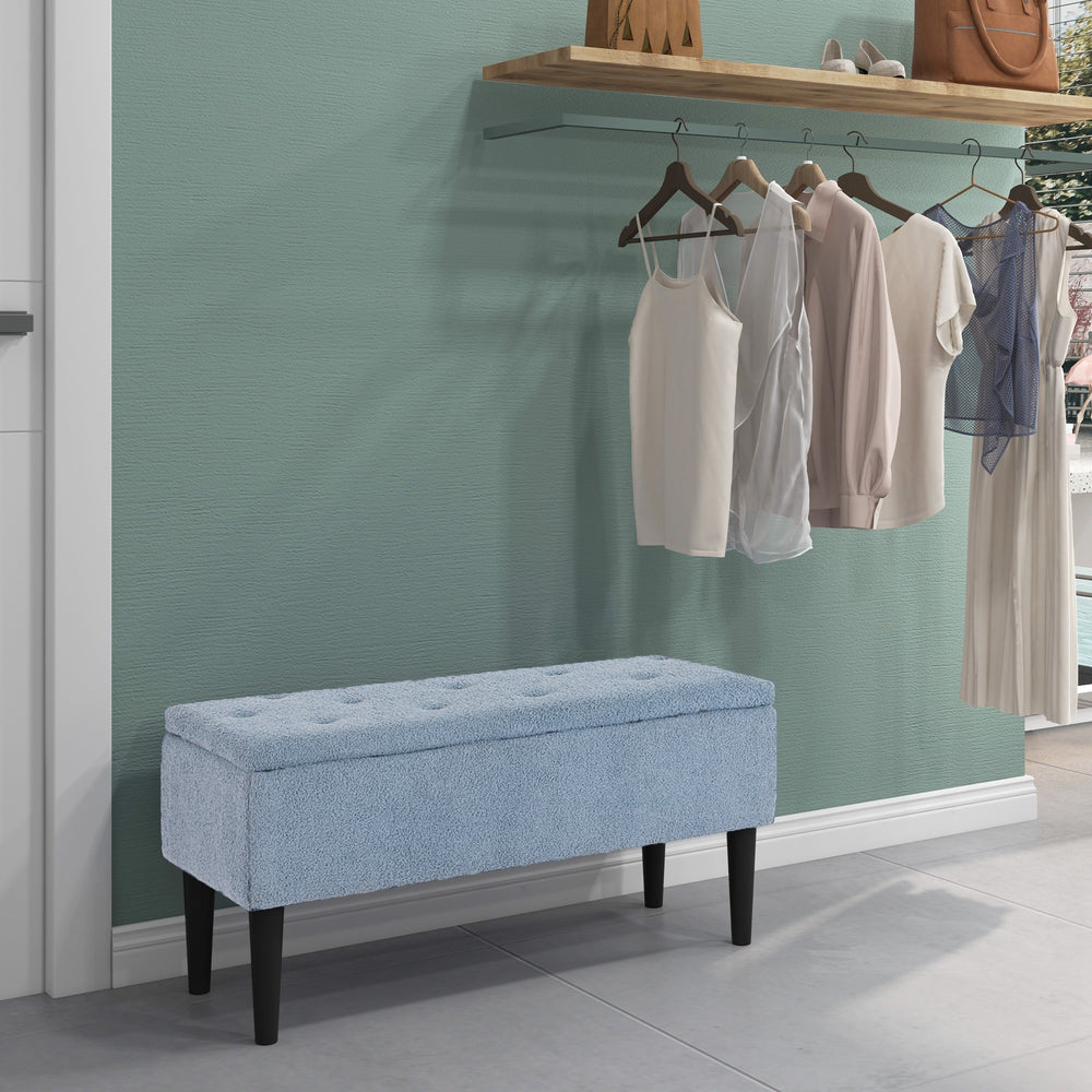 Banc de rangement moderne avec revêtement en velours, bleu