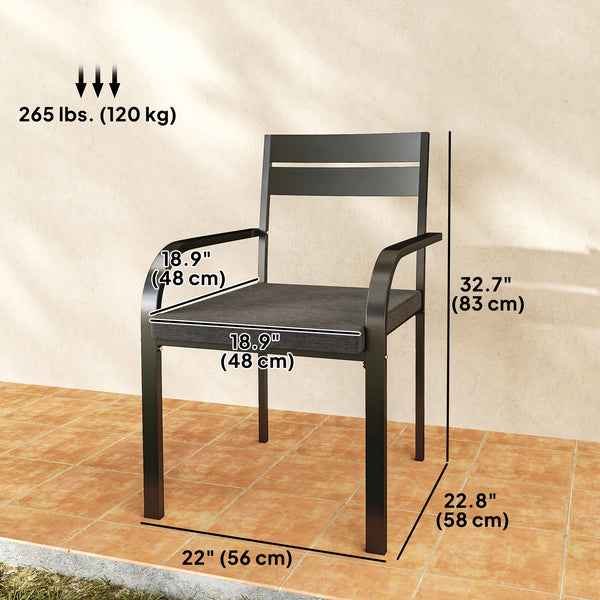 Chaises de salle à manger d'extérieur 2 pièces, structure en aluminium, coussin moelleux, gris