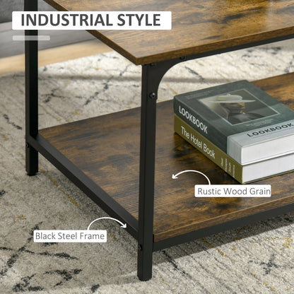 Table basse industrielle avec étagère de rangement pour salon, marron rustique