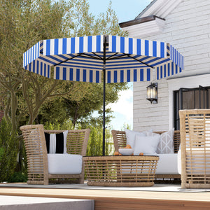 Parasol inclinable de 8,7 pieds avec manivelle et aération, bleu et blanc