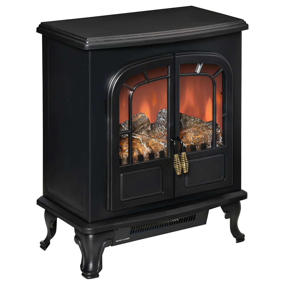 Cheminée électrique avec effet flamme LED à double porte 750 W/1 500 W, noir