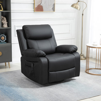 Fauteuil inclinable en cuir synthétique avec massage par vibration, base pivotante, fonction bascule, télécommande, noir