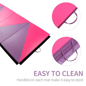 Tapis de gymnastique pliable 1,22 m x 3 m x 5 cm avec poignées de transport, rose et violet