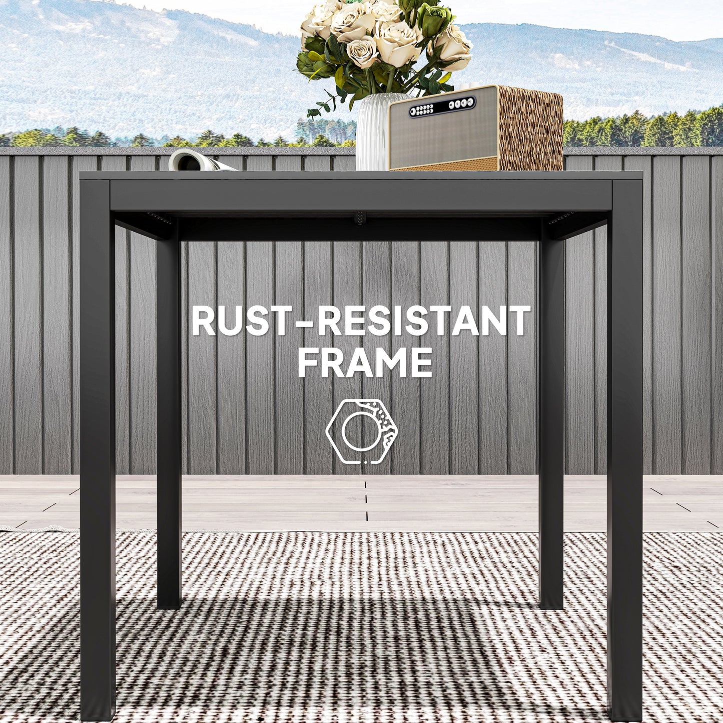 Outsunny Square Outdoor Dining Table for 4 People with Steel and Aluminum Frame, Black