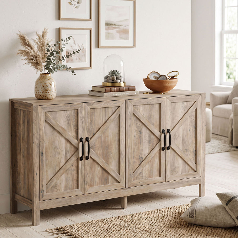Buffet 60 po à portes de grange, gris clair