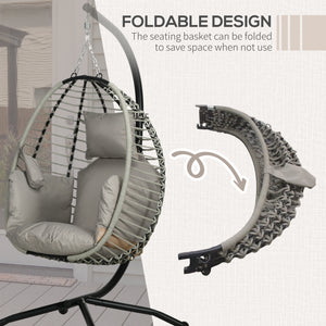 Outdoor Hanging Egg Chair with Thick Padded Cushion, Patio Swing Chair, Grey