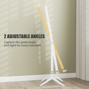 Miroir sur pied avec éclairage et angles réglables, 152 x 45 cm, blanc
