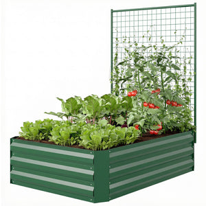 Jardinière surélevée galvanisée avec treillis pour plantes grimpantes, bac à fleurs d'extérieur à fond ouvert, vert