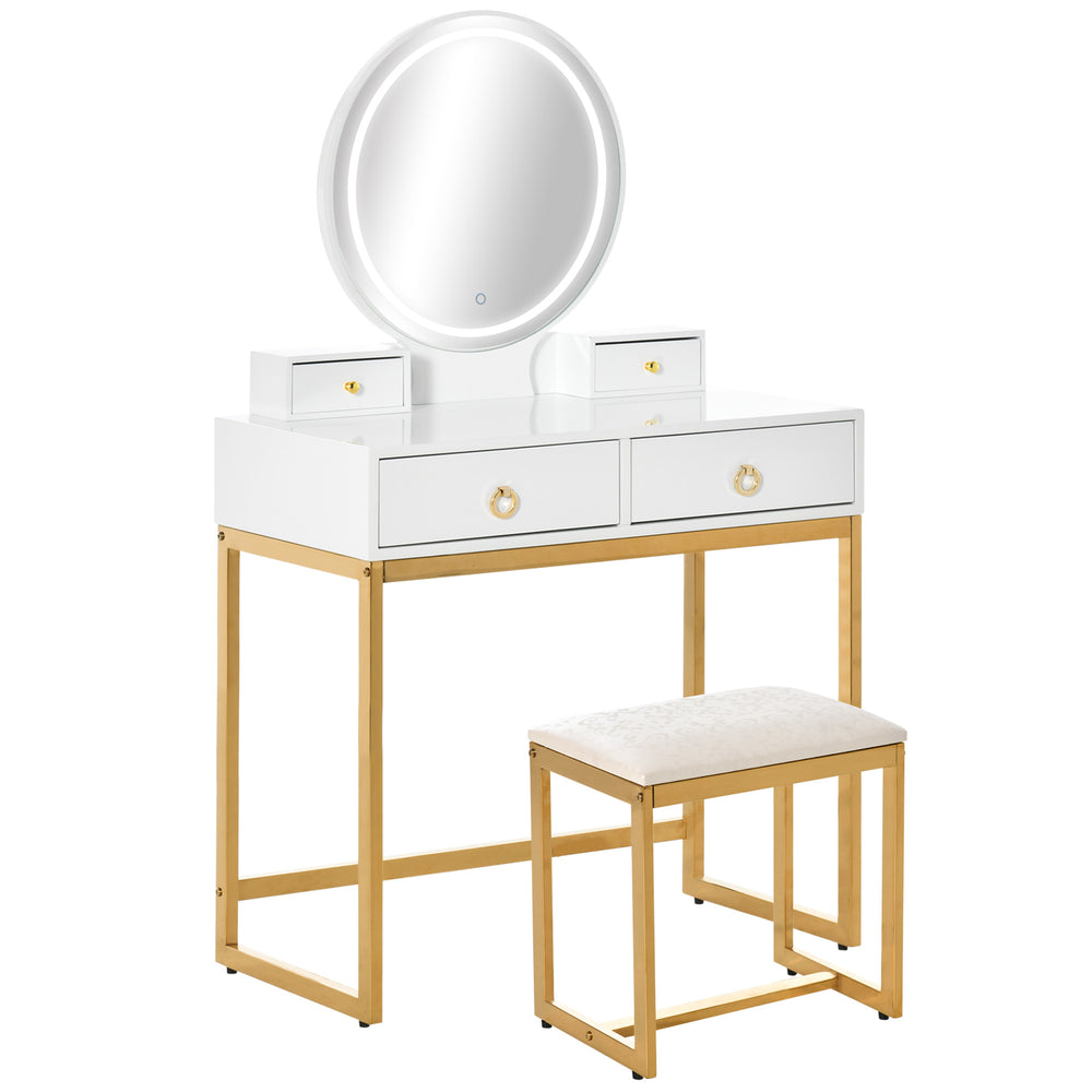 Coiffeuse avec miroir tactile 3 couleurs et éclairage à intensité variable, blanc