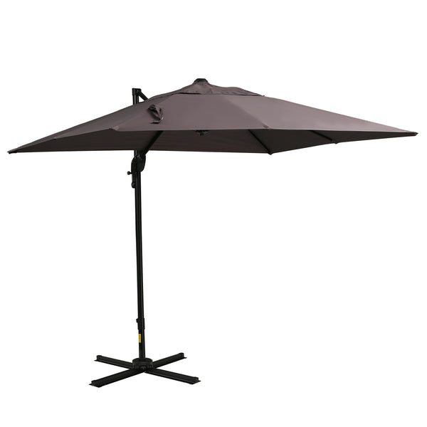 Parasol déporté carréde 8 pieds avec base en croix, marron clair