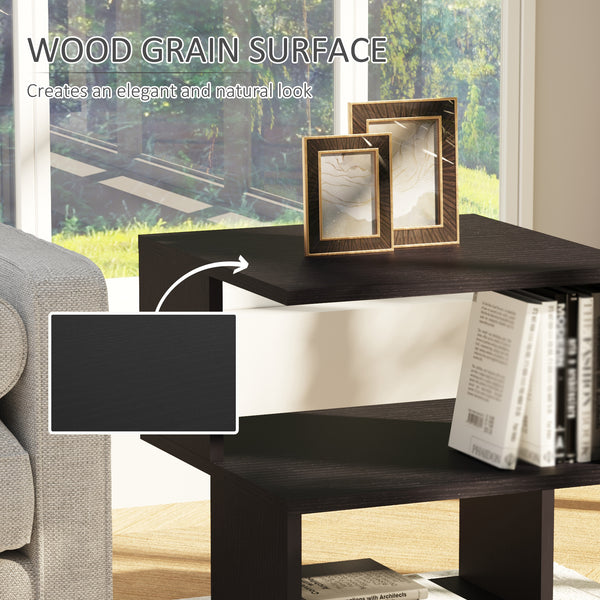 Table d'appoint carrée moderne à 3 niveaux en bois, noir