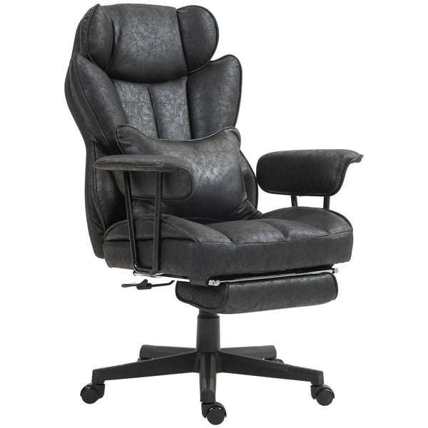 Office chair with footrest and lumbar support, black