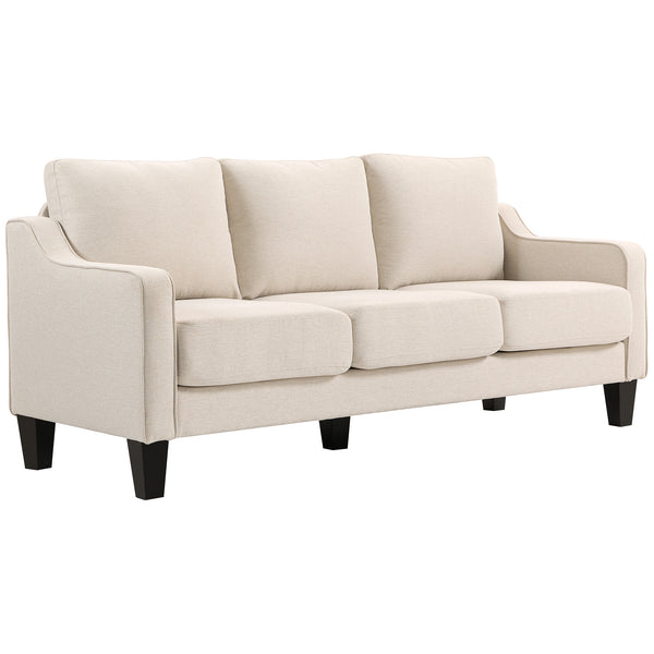 3-seater pocket sprung sofa, linen upholstery, thick padding, beige