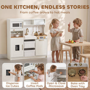 Cuisine de jeu pour enfant avec machine à café, distributeur de glaçons et rangements, blanc