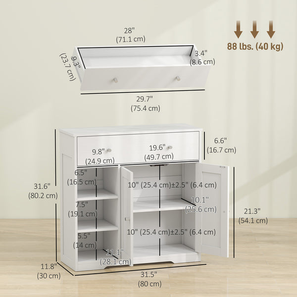 Bathroom Floor Cabinet, Freestanding Bathroom Cabinet with Drawer, Door, Open Shelves, White