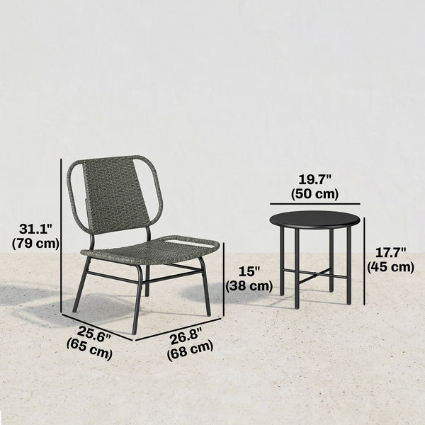 3-Piece Woven Resin Garden Furniture Set with Steel Table, Grey