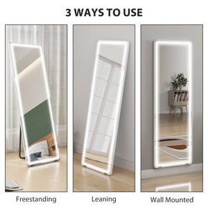 Full-length LED freestanding mirror with 3-color lighting