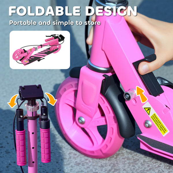 Scooter for children aged 3 to 8 years with light-up wheels, adjustable handlebars, rear brake and handbrake, pink