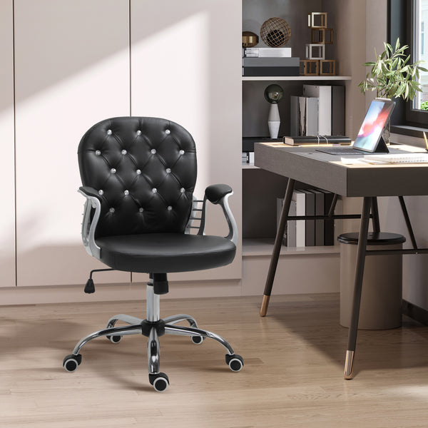 Office chair with padded seat and tufted backrest, black