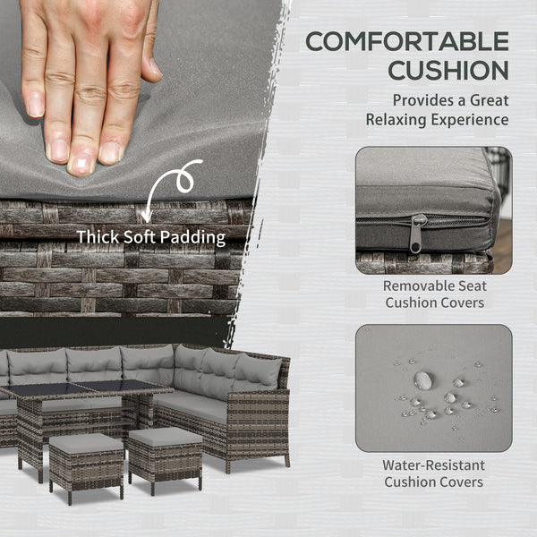 Ensemble de canapé d'extérieur 6 pièces en rotin, gris.
