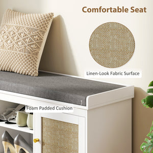 Banc à chaussures avec coussin rembourré, étagères réglables, peut contenir 9 paires, blanc