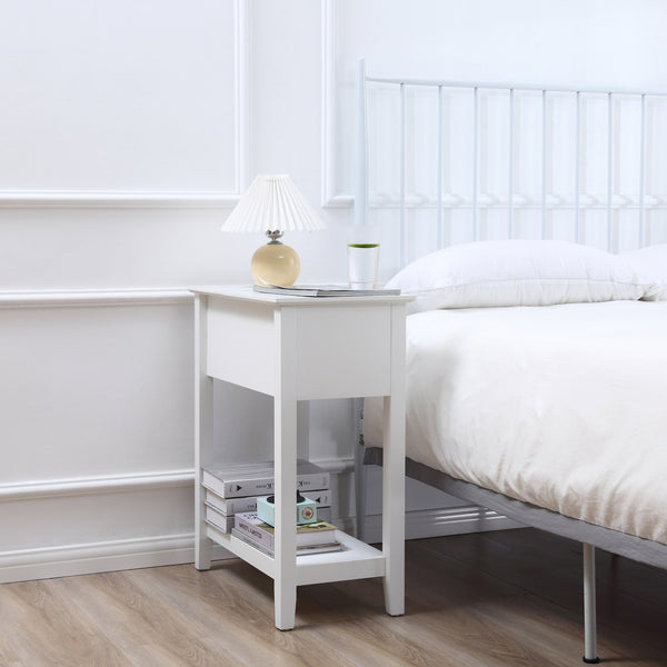 Table d'appoint rabattable avec étagère de rangement et passe-câbles, blanche