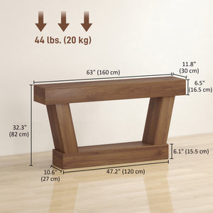 Vintage console table with open shelf for living room, dark brown