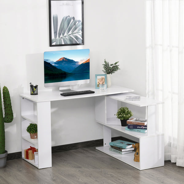 Bureau d'angle 47" en forme de L, pivotant à 360°, réversible, avec étagère de rangement, blanc