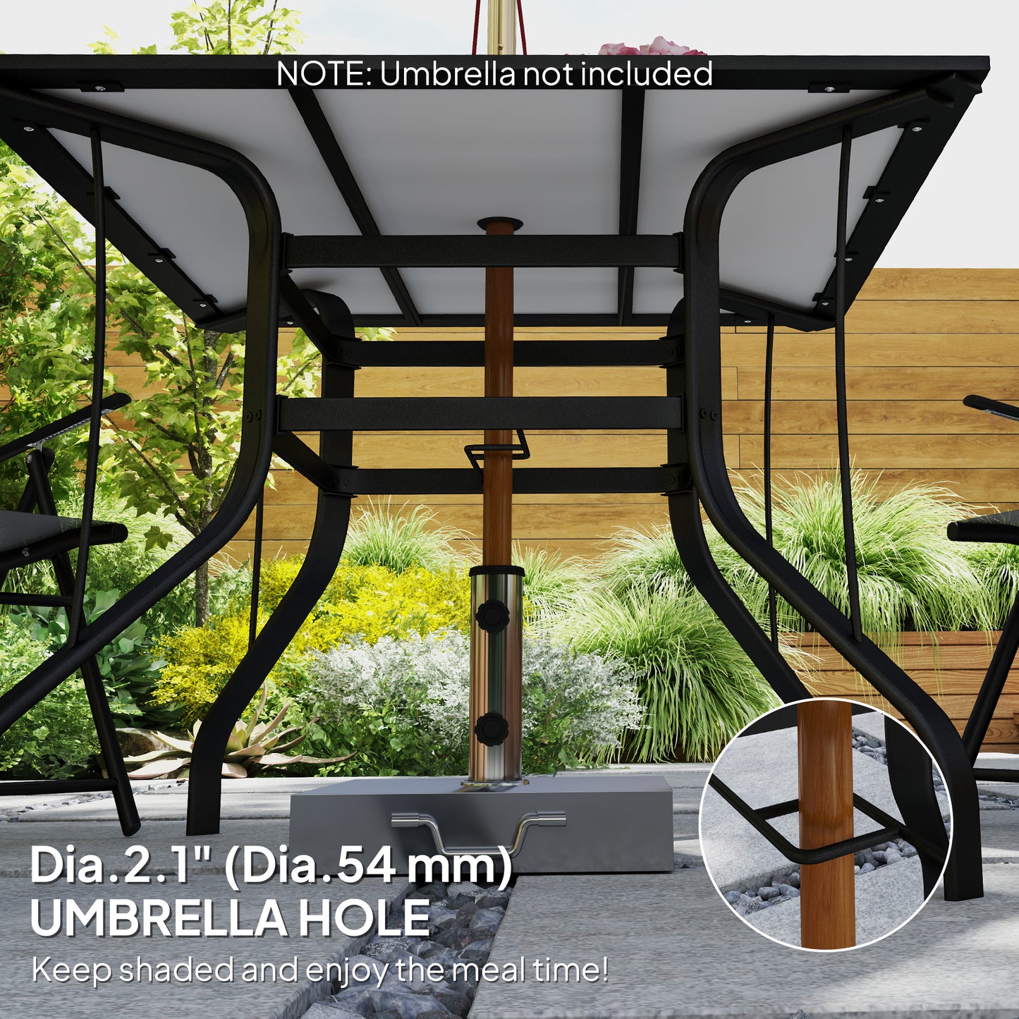 Outsunny Square Dining Table 91 x 91 x 71 cm with Umbrella Hole, Easy Clean Tabletop and Stainless Steel Frame, for Garden and Poolside.