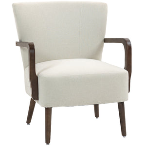 Fauteuil d'appoint avec pieds en bois, rembourrage épais, blanc crème