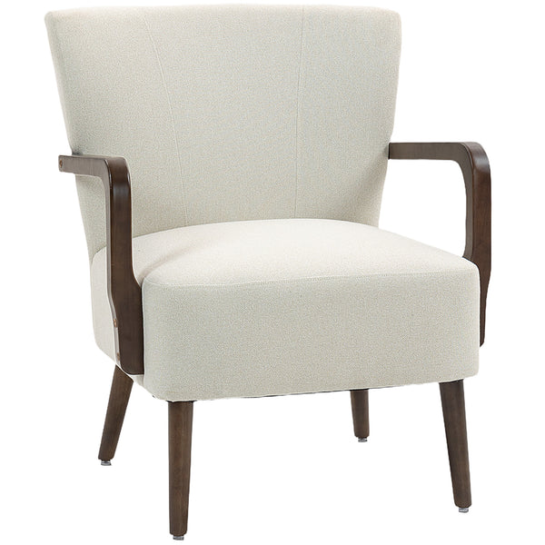 Fauteuil d'appoint avec pieds en bois, rembourrage épais, blanc crème