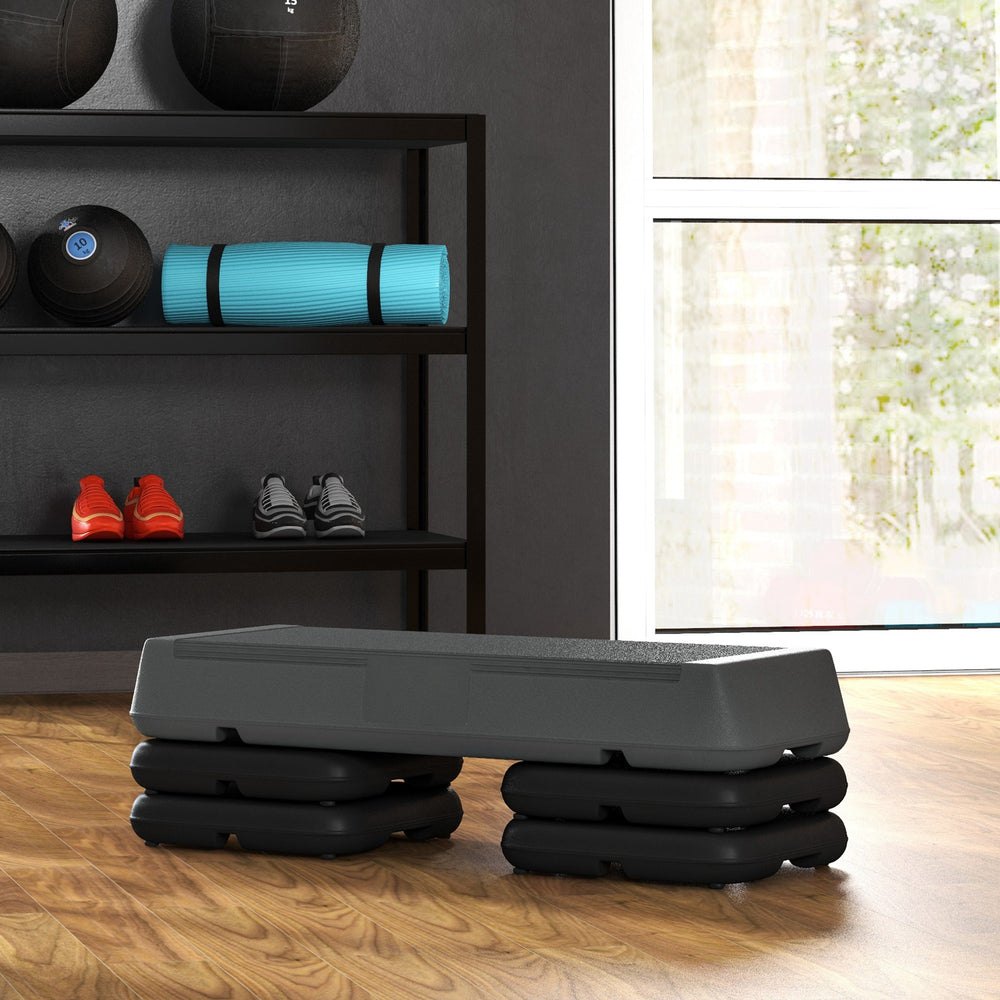 Stepper d'aérobic réglable à 3 niveaux avec rehausseurs 4", 6", 8", gris