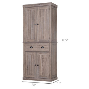 Armoire de cuisine haute avec tiroir et étagères réglables, bois naturel