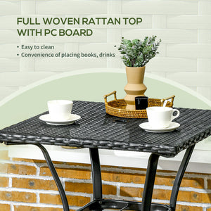 Table basse d'extérieur en résine tressée avec trou pour parasol, noir