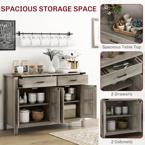 Meuble d'appoint style ferme avec 2 tiroirs et étagères, gris