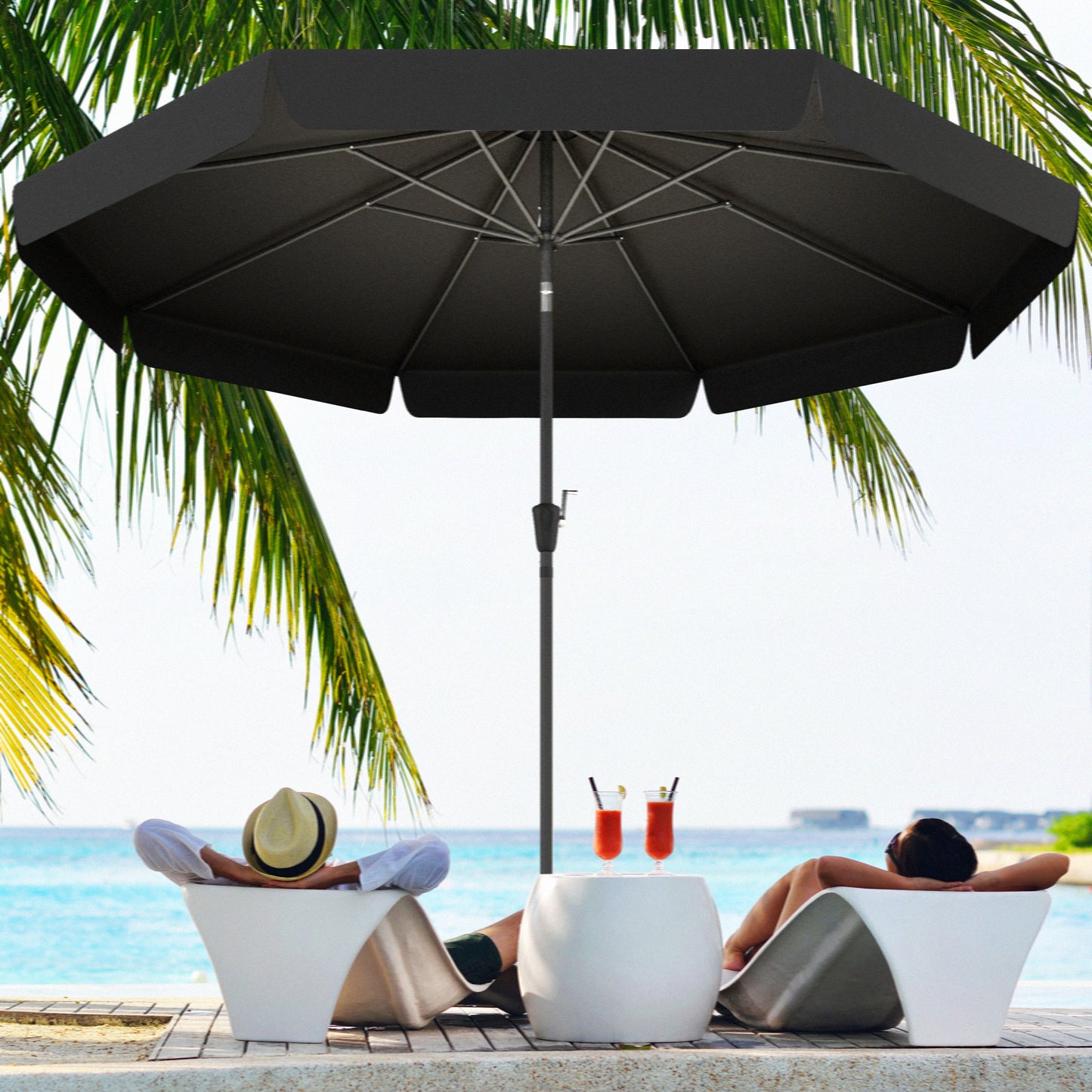 Parasol de table de 2,6 avec inclinaison et manivelle pour jardin, cour, terrasse, noir