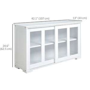 Modern kitchen sideboard with sliding glass door, white