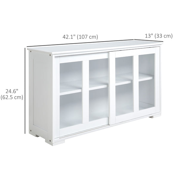 Modern kitchen sideboard with sliding glass door, white