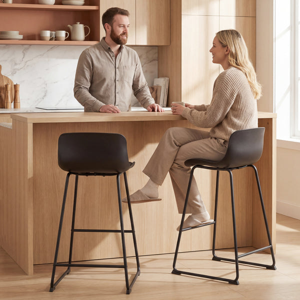 Ensemble de 2 tabourets de bar modernes en similicuir, hauteur comptoir, noir