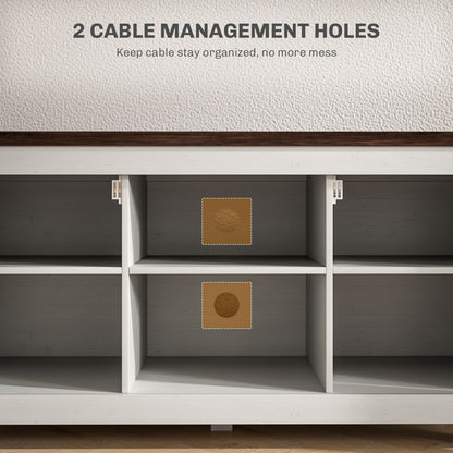 Meuble TV HOMCOM Farmhouse pour téléviseur jusqu'à 50 pouces, avec portes de grange et gestion des câbles pour le salon, blanc vieilli