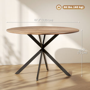 Round kitchen table for 4 people, industrial style, steel legs, dark brown and black.
